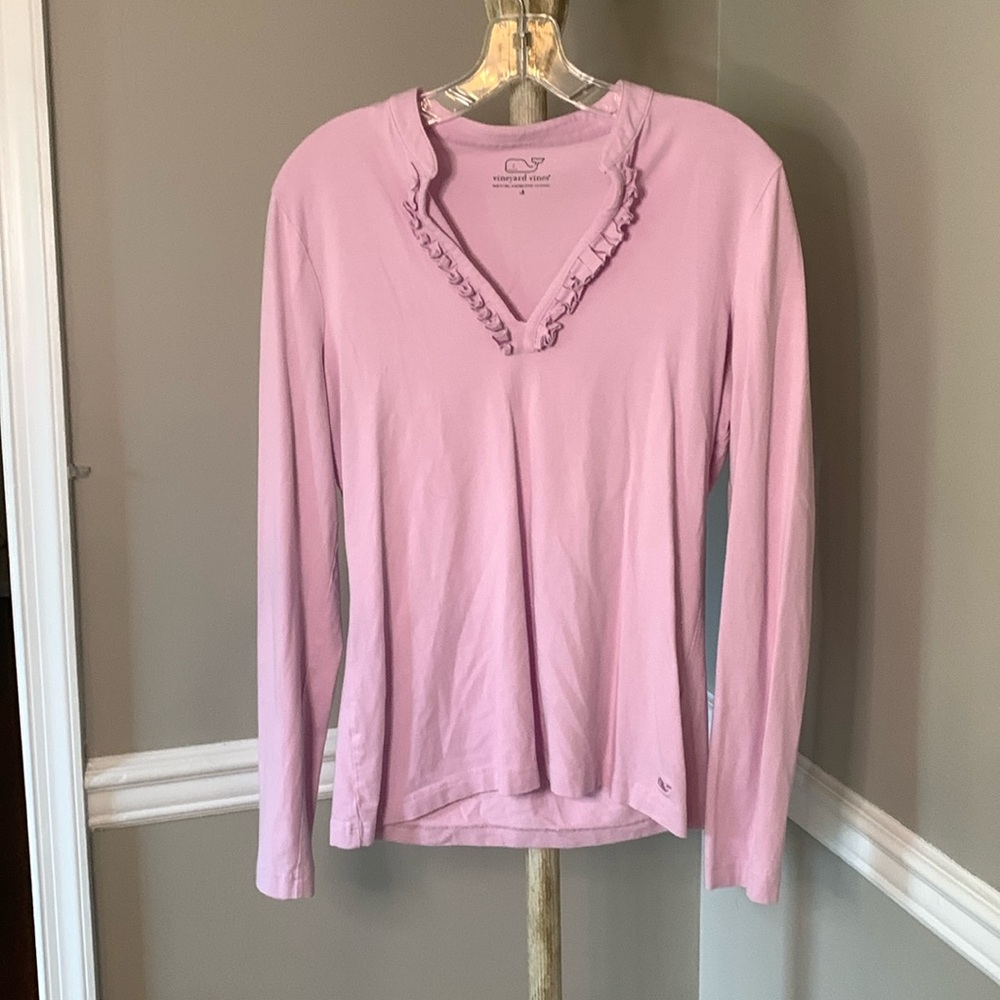 Vineyard Vines‎ pink ruffle neck blouse